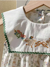 2025 Summer Girls Dress, Adorable Lace Collar, Lily Flower Print Short Sleeve Knee Length Dress, Sweet Girl Style